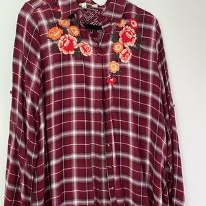Button down maroon plaid shirt
